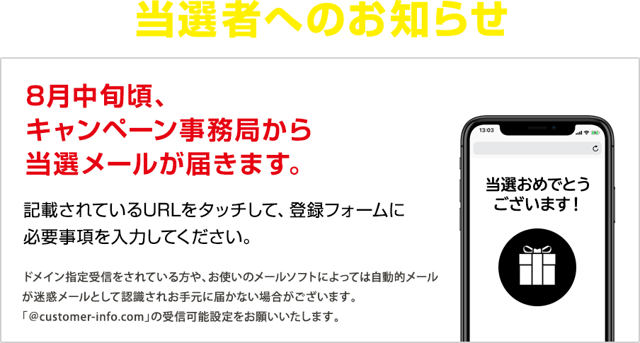 当選者へのお知らせ